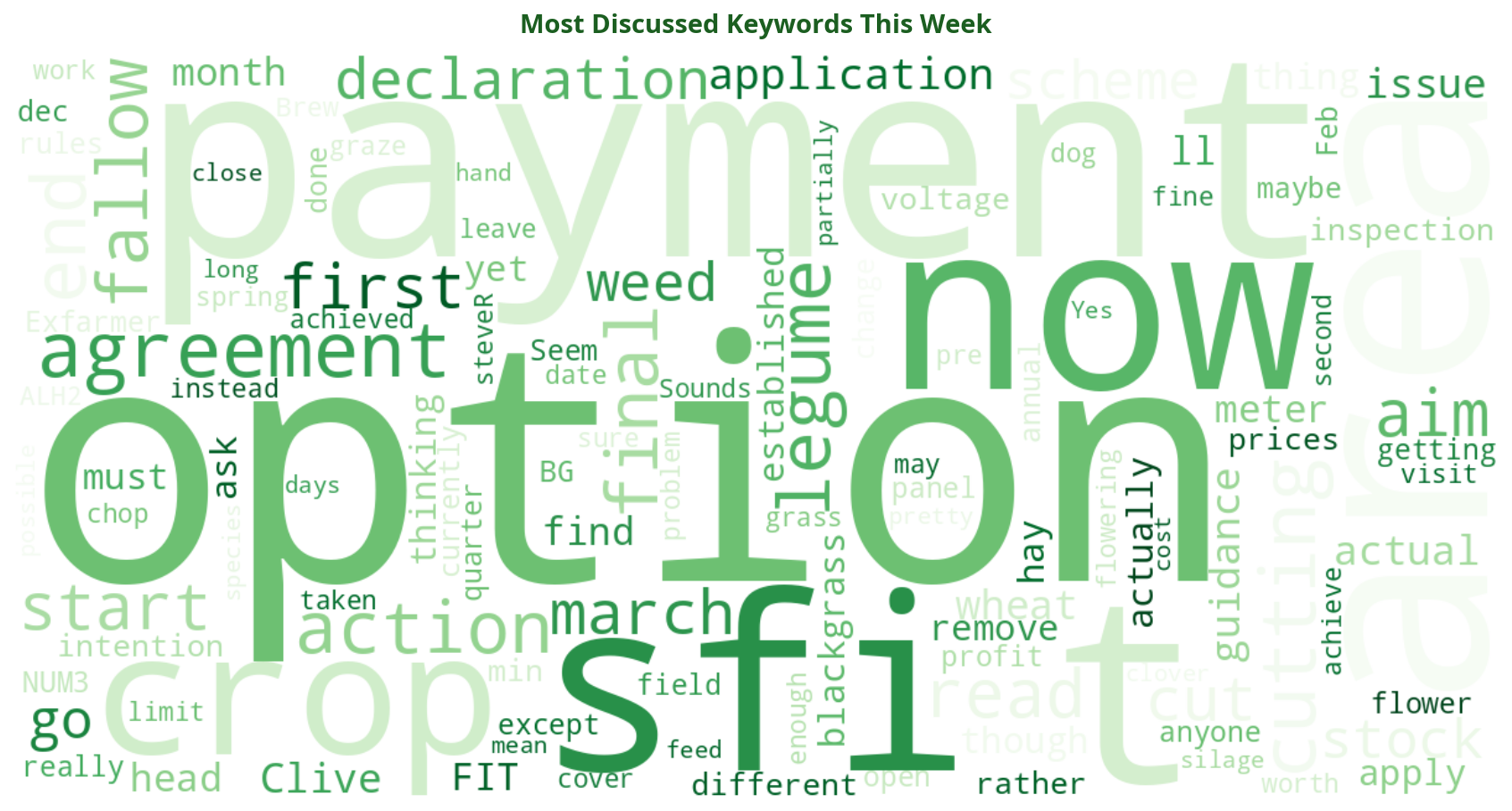 Word cloud of most discussed SFI keywords this week